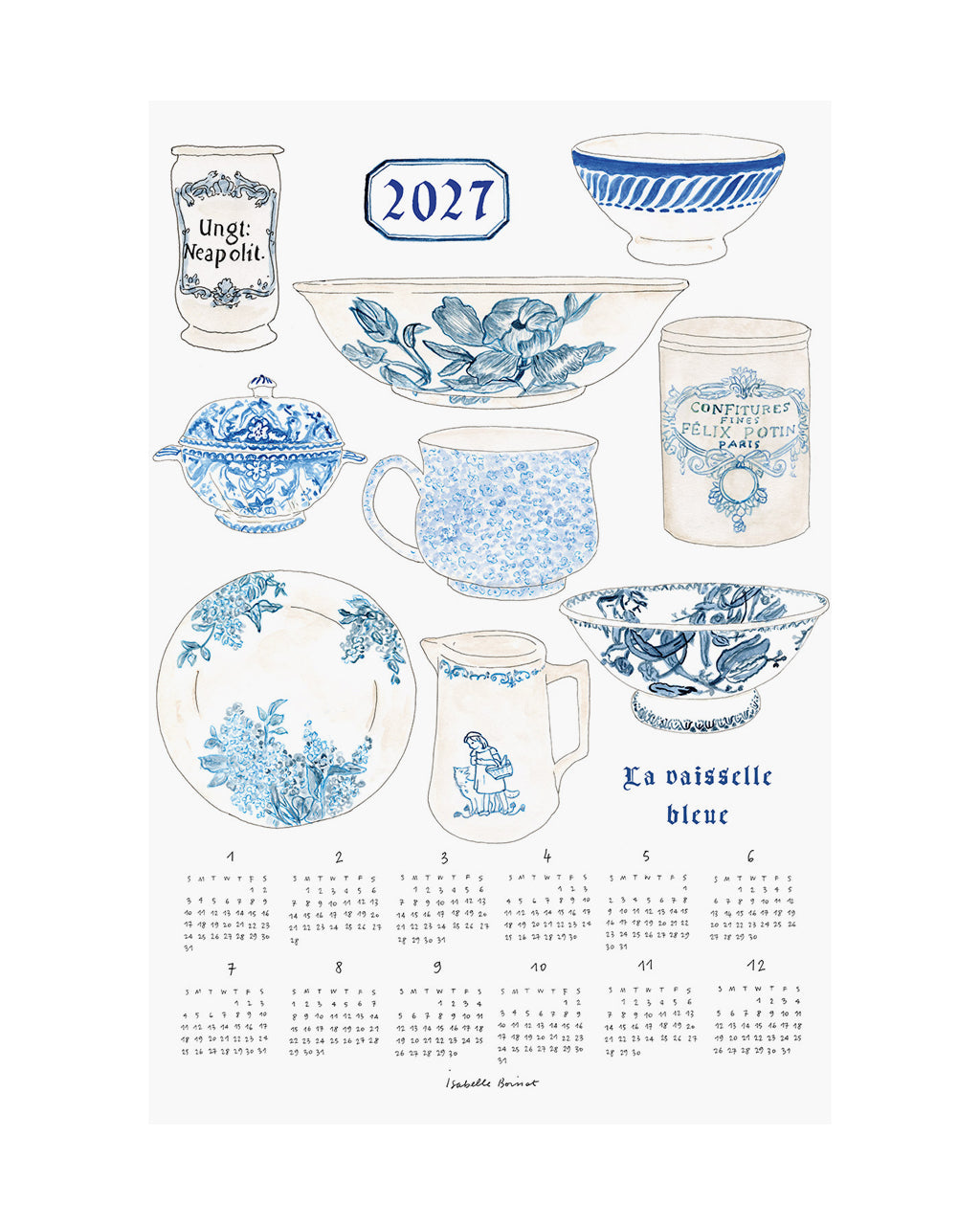 2027 Linen Calendar La Vaisselle Bleue