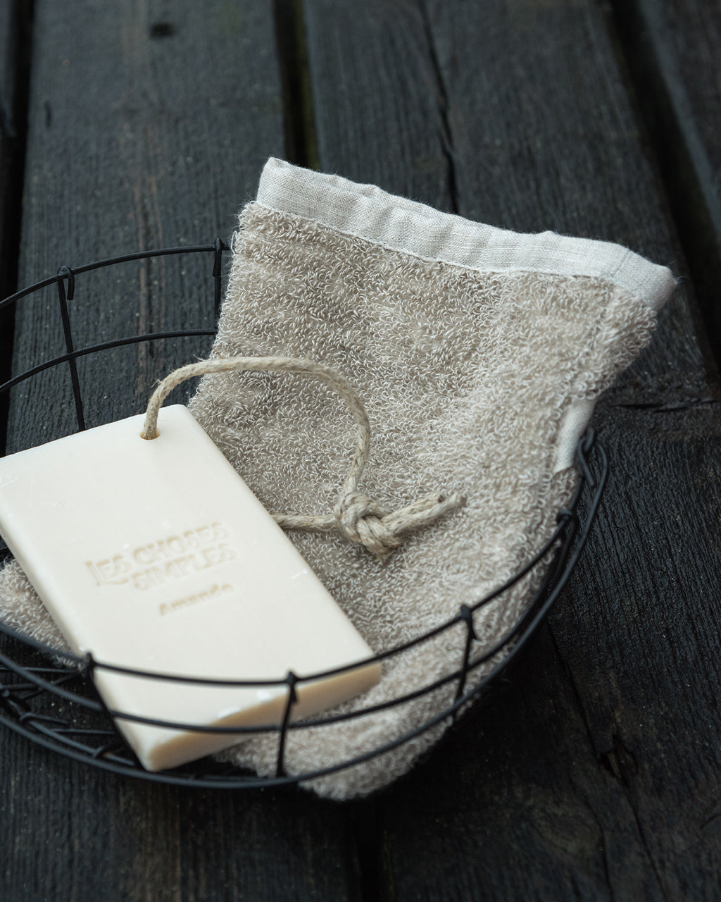 Linen Pile Bath Mitten Natural