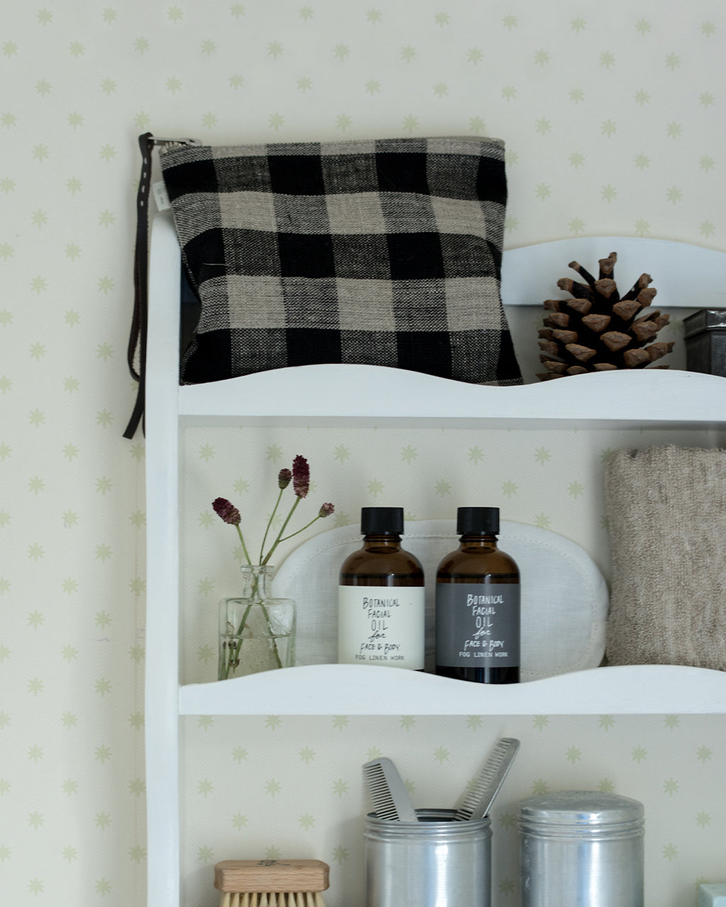 Canna Linen Pouch (L): Black Natural Check