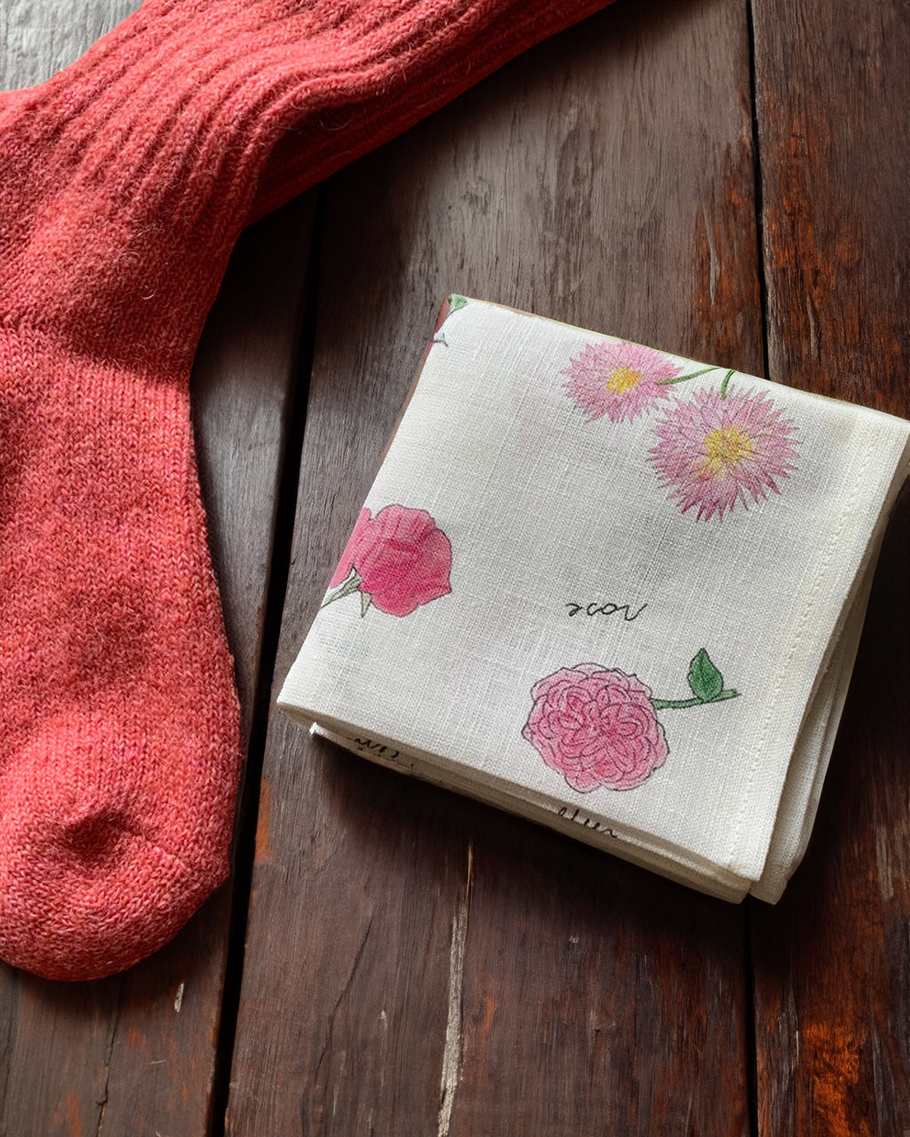 Isabelle Boinot Handkerchief: Pink Flowers