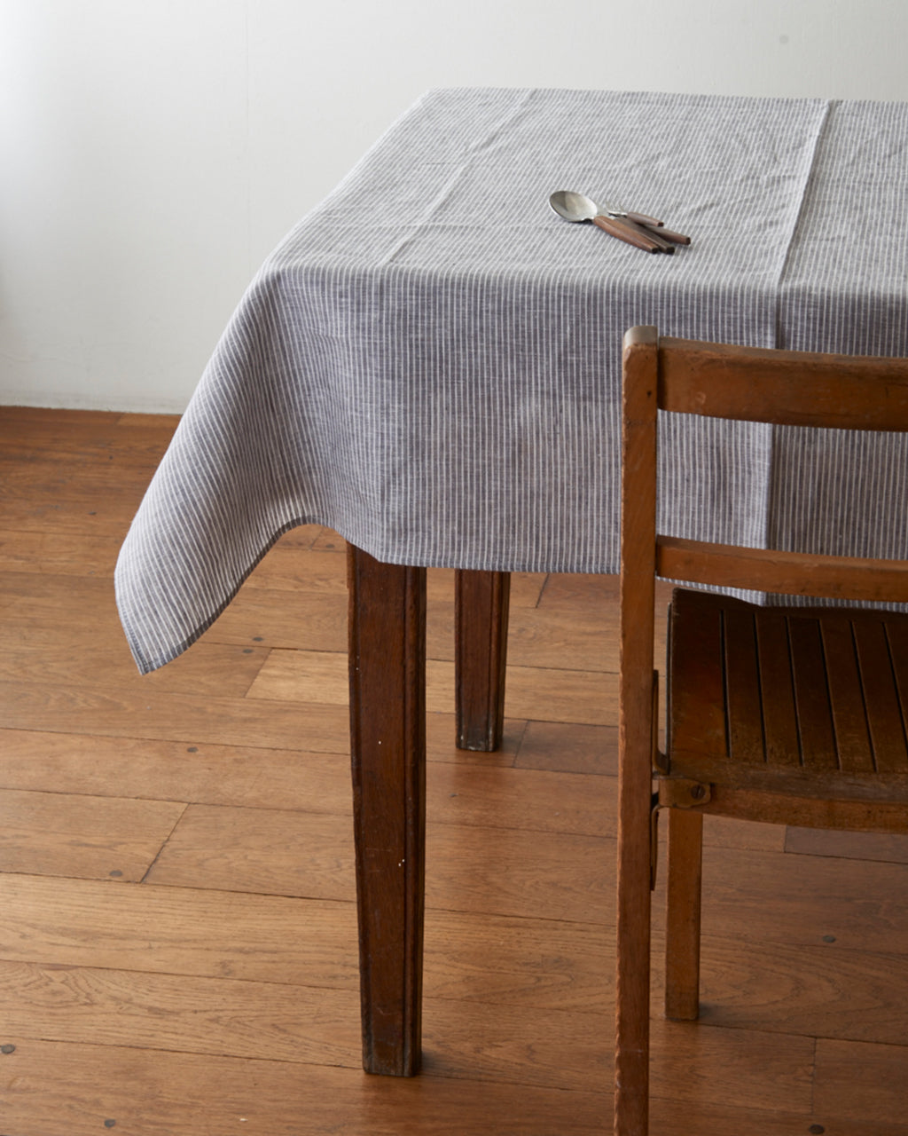 Linen Table Cloth (L): Grey White Stripe