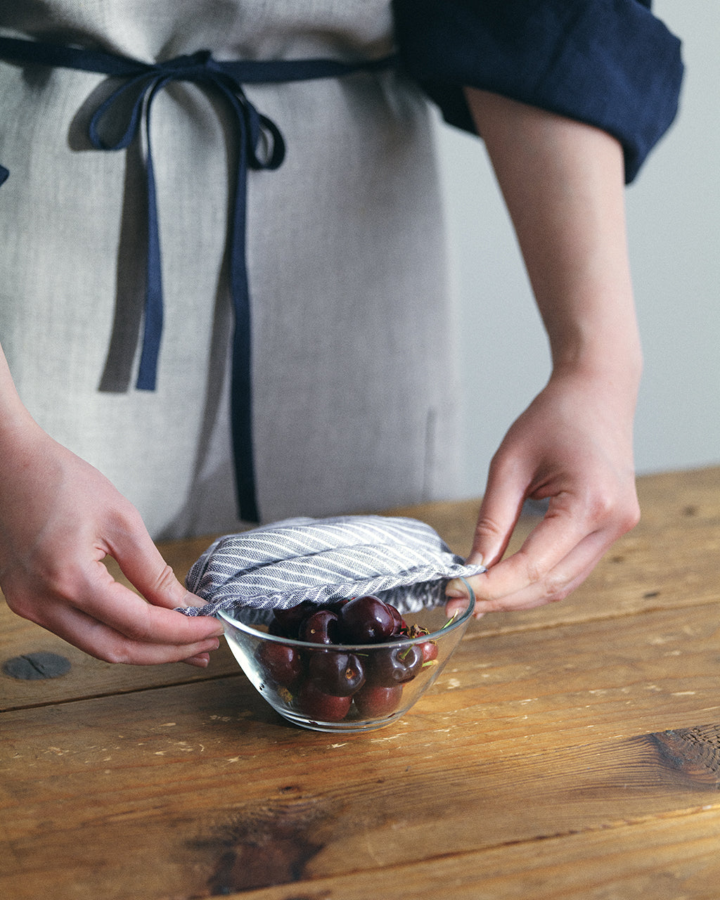 Linen Bowl Cover Set 3: Grey White Stripe