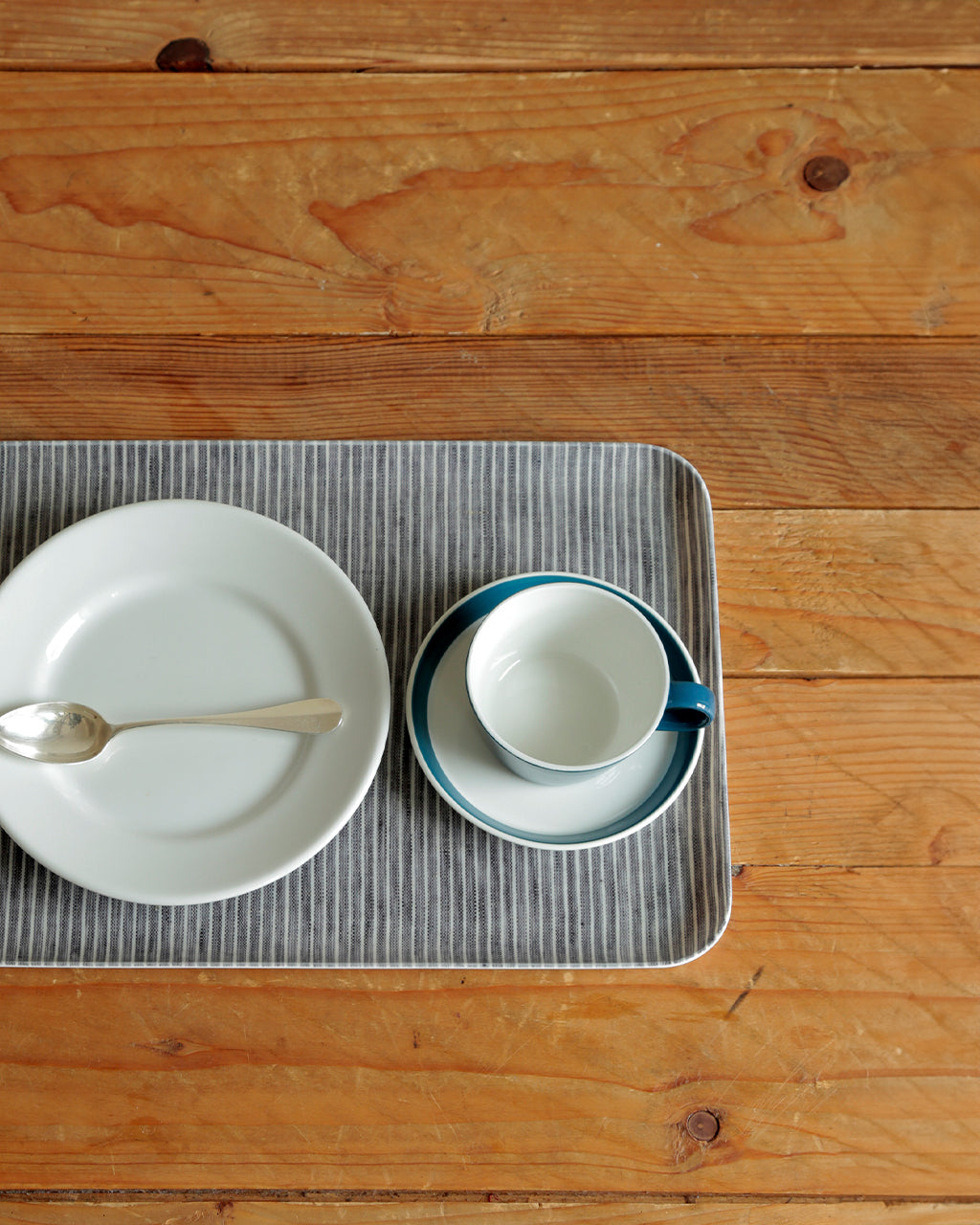 Linen Coated Tray (M): Grey White Stripe