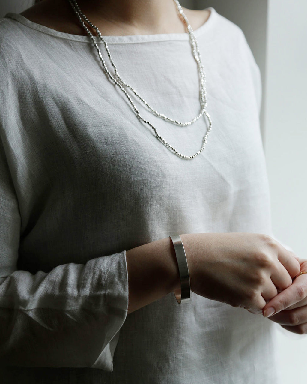 Silver Beads Necklace (L)