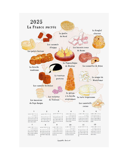 2025 Linen Calendar: Sweets Map Of France