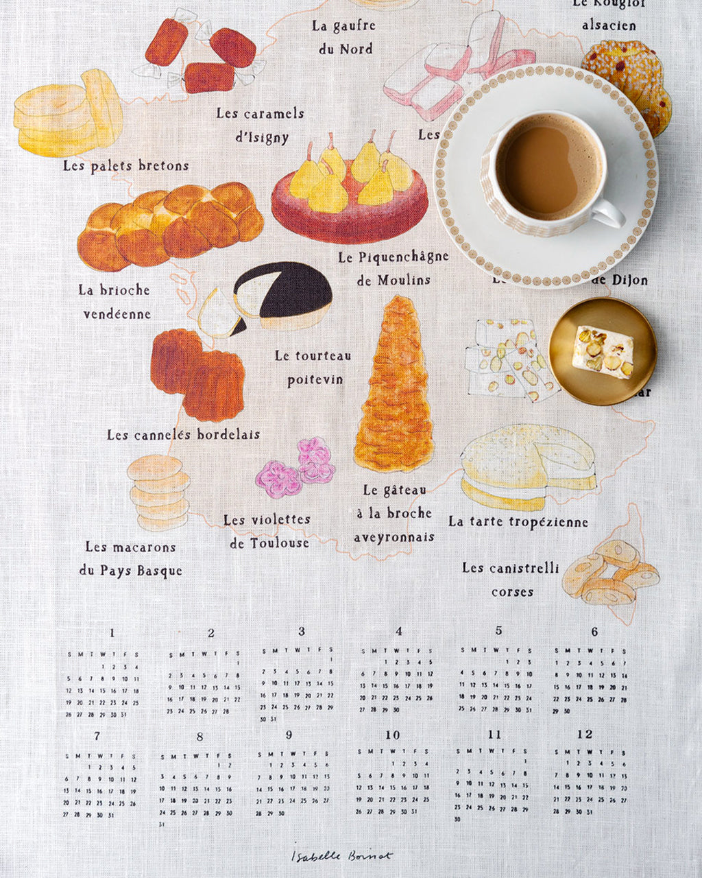 2025 Linen Calendar: Sweets Map Of France