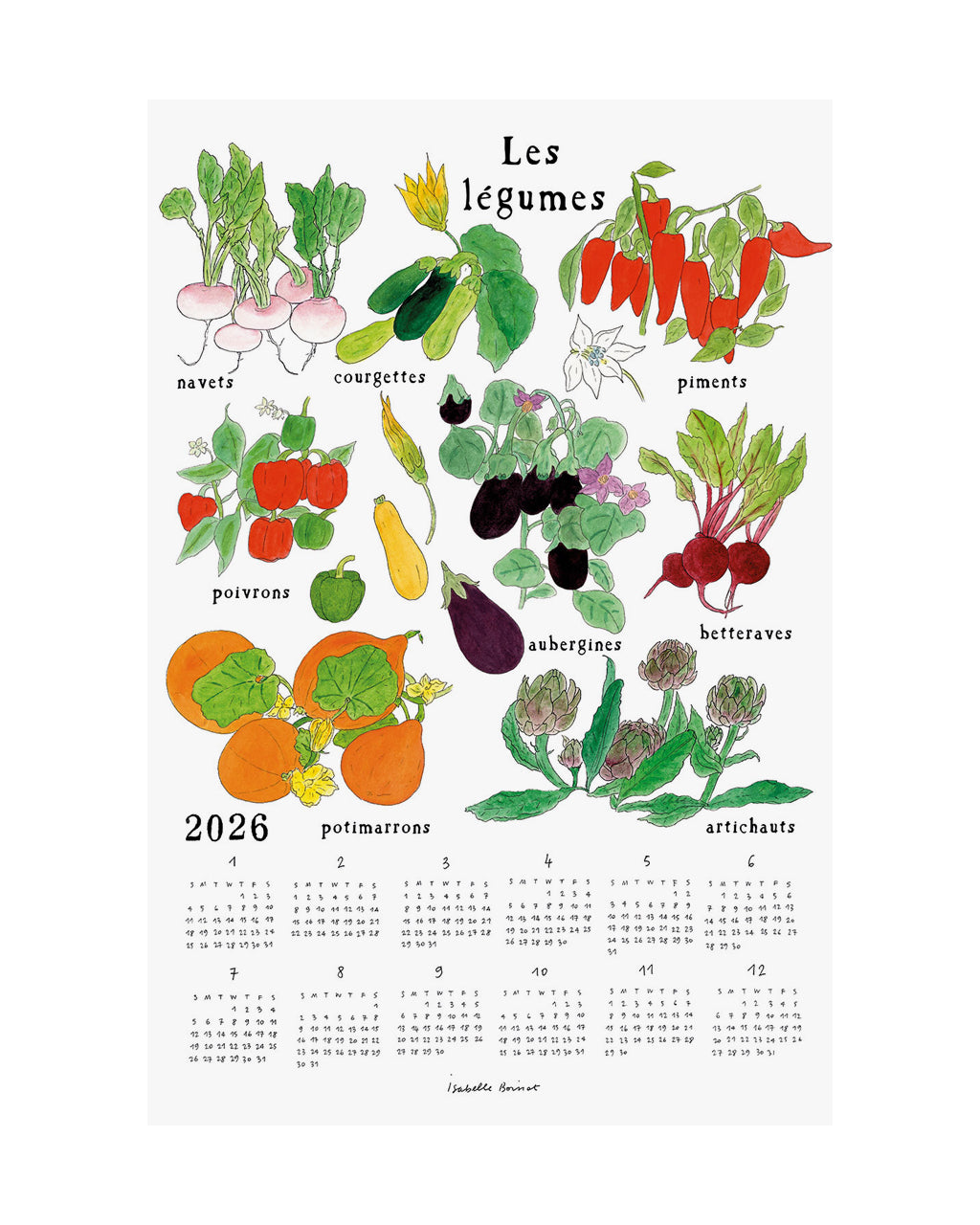 2026 Linen Tea Towel Calendar: Fresh Colourful Veg