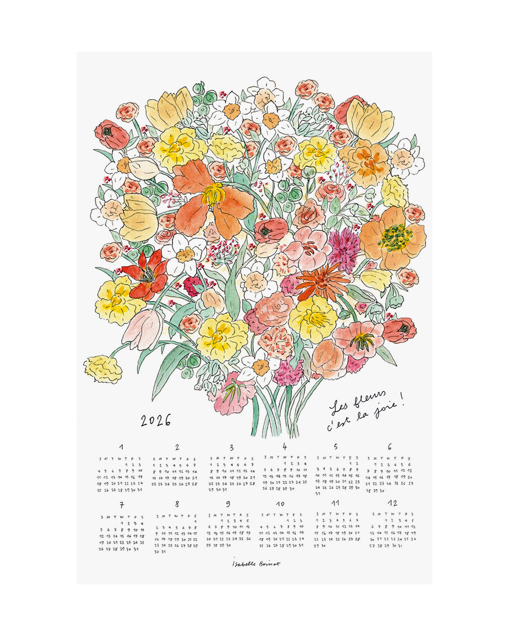2026 Linen Tea Towel Calendar: Joyful Bouquet