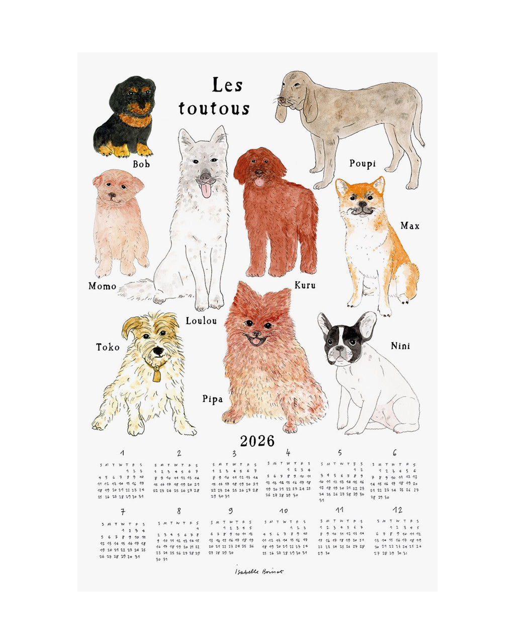 2026 Linen Tea Towel Calendar: Lovely Doggies