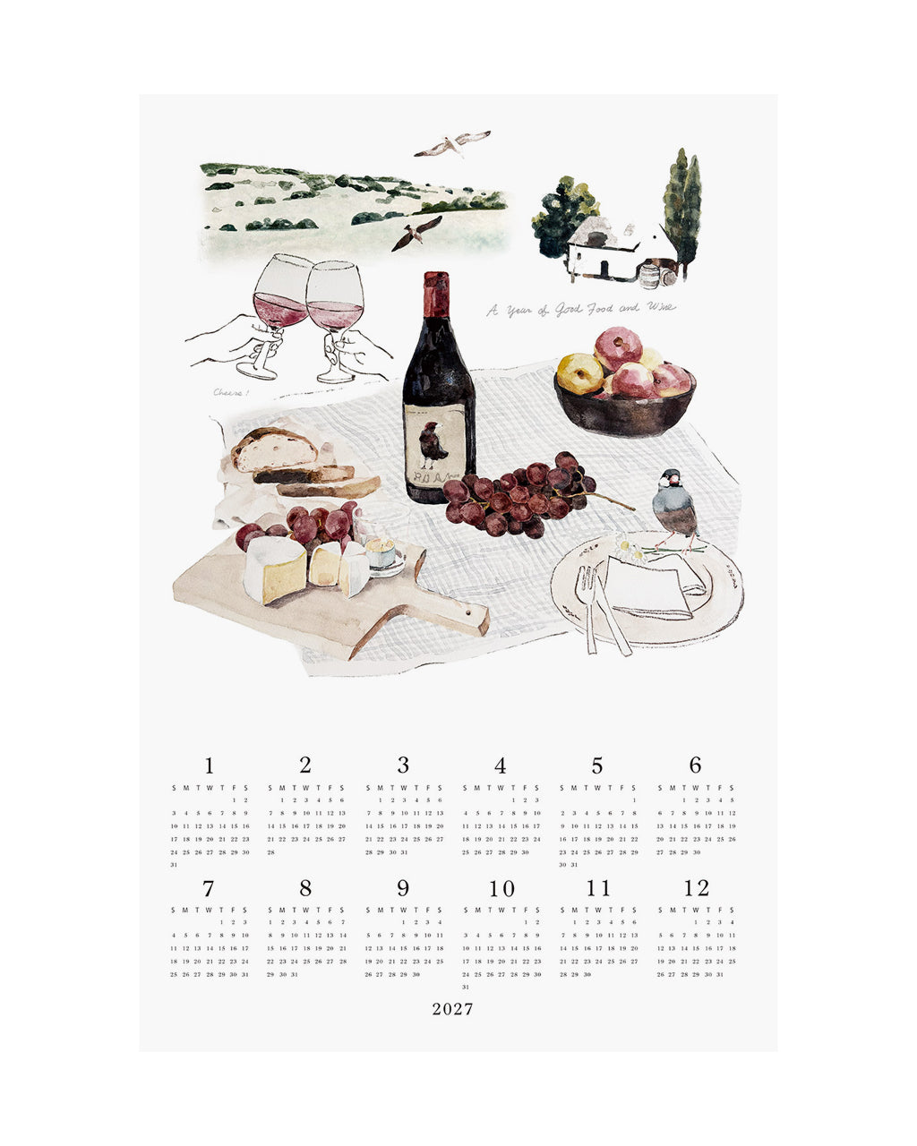 2027 Linen Calendar Good Food And Wine