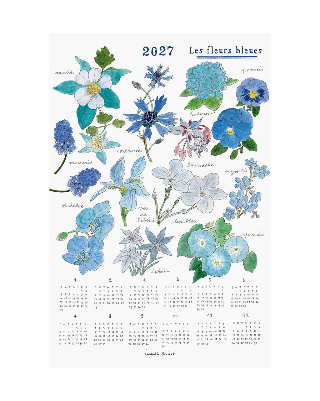 2027 Linen Calendar Les Fleurs Bleues