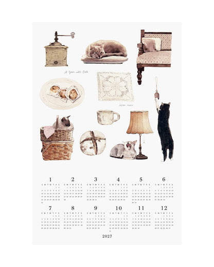 2027 Linen Calendar With Cats