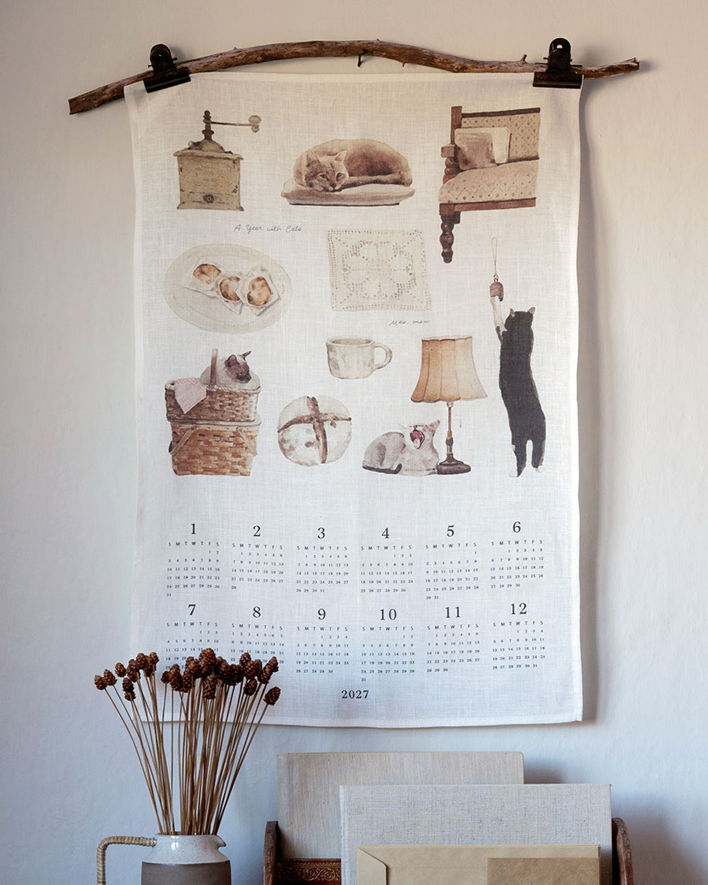 2027 Linen Calendar With Cats