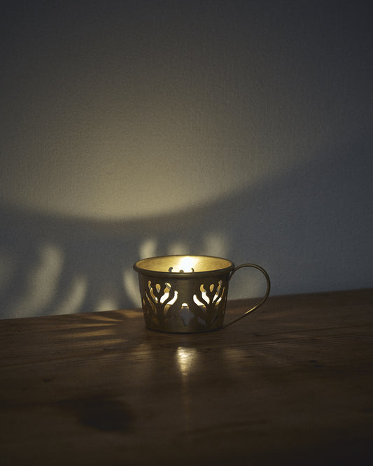 Brass Tealight Candle Cup: Patterned