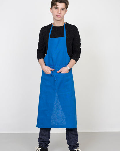 Linen Full Apron: Blue Roi