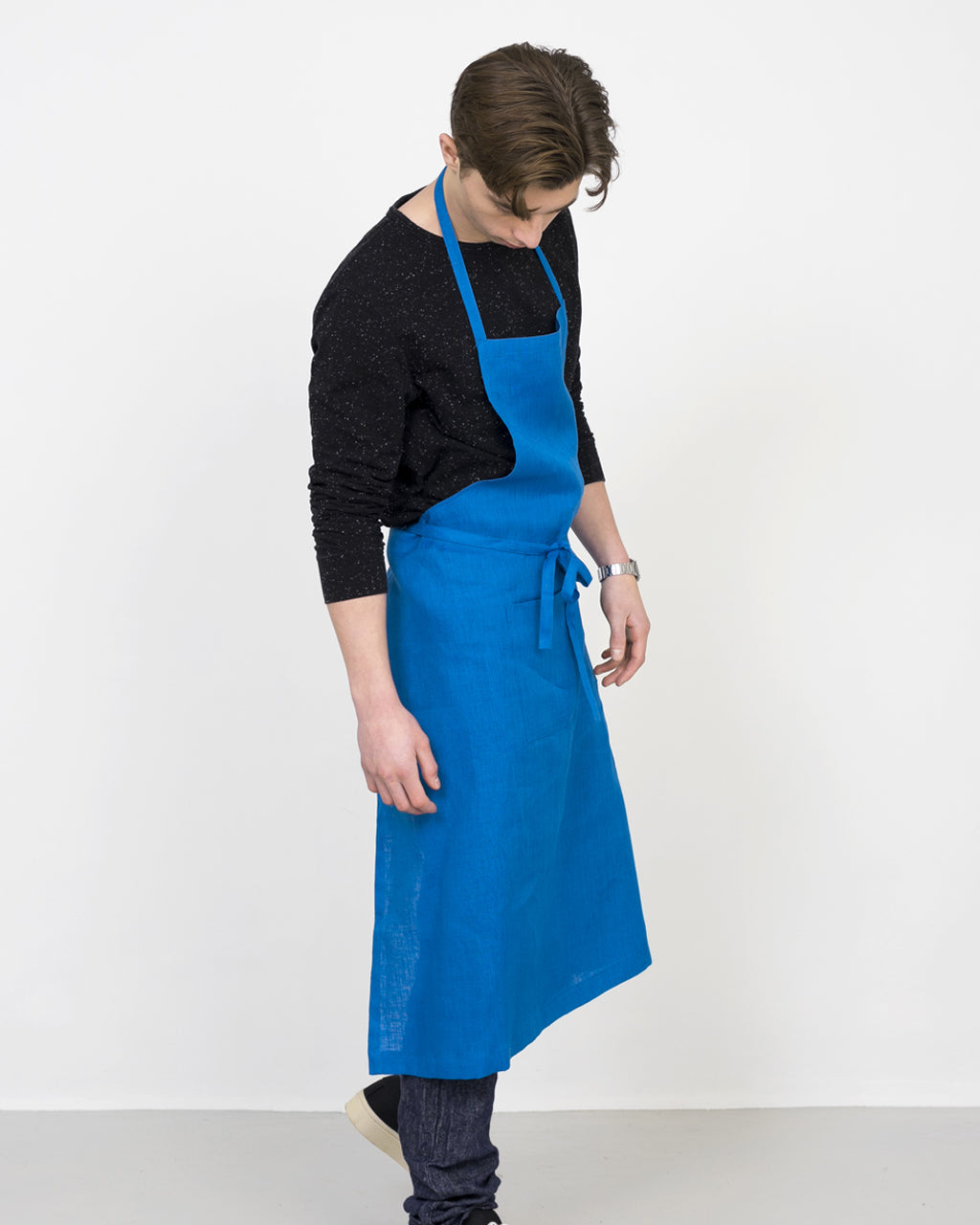 Linen Full Apron: Blue Roi