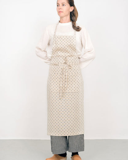 Linen Full Apron: Natural Dot