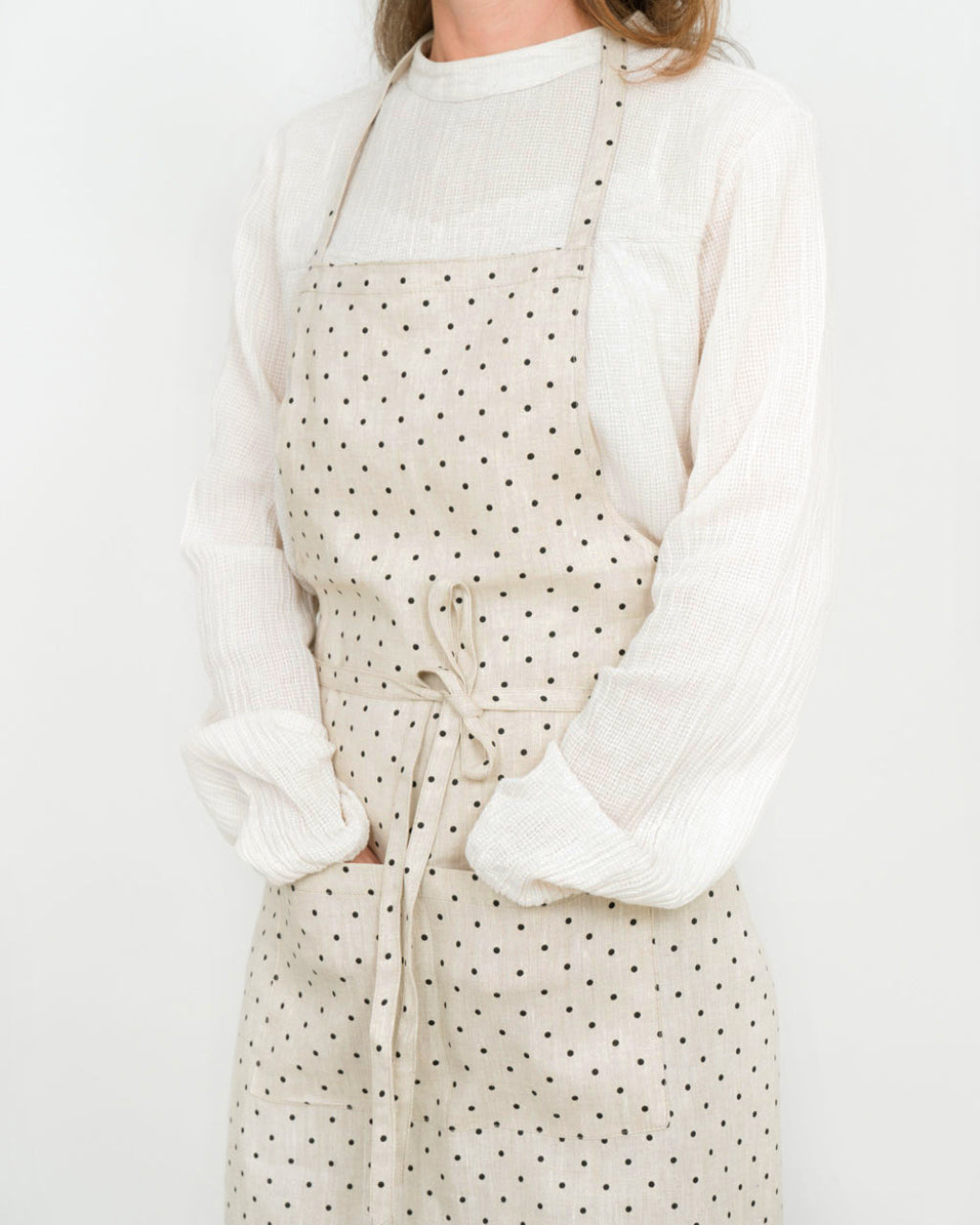 Linen Full Apron: Natural Dot