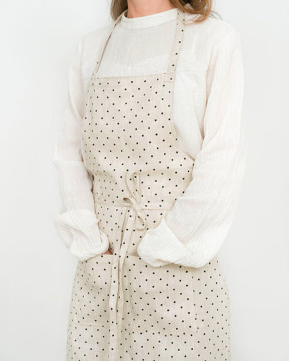 Linen Full Apron: Natural Dot