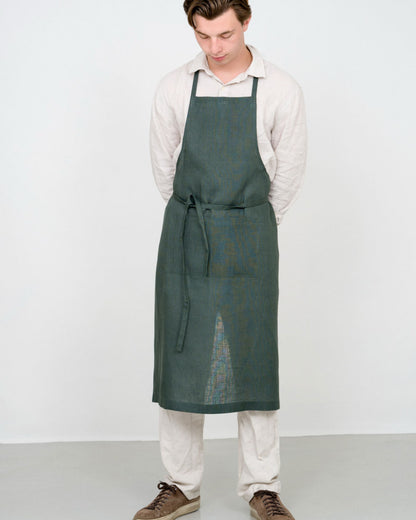 Linen Full Apron: Vert Noir