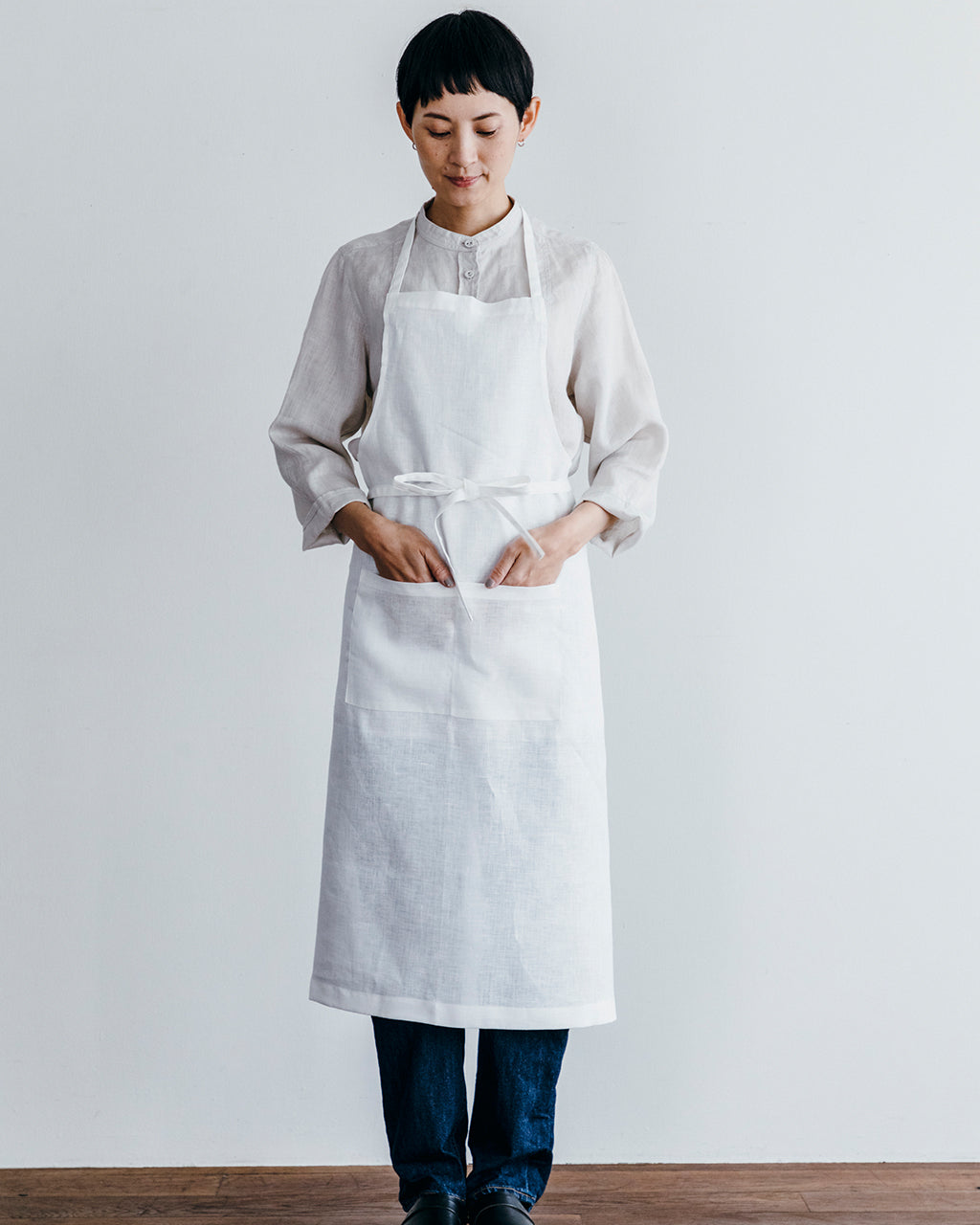 Linen Full Apron: White