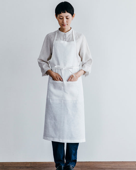 Linen Full Apron: White