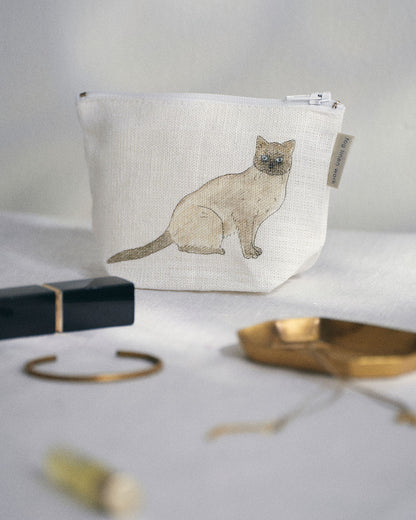 Isabelle Boinot Linen Pouch: Two Cats