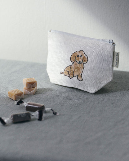 Isabelle Boinot Linen Pouch: Two Dogs