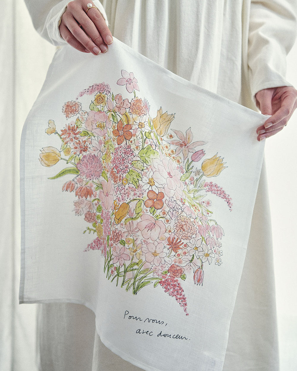 Isabelle Boinot Handkerchief: Pink Bouquet