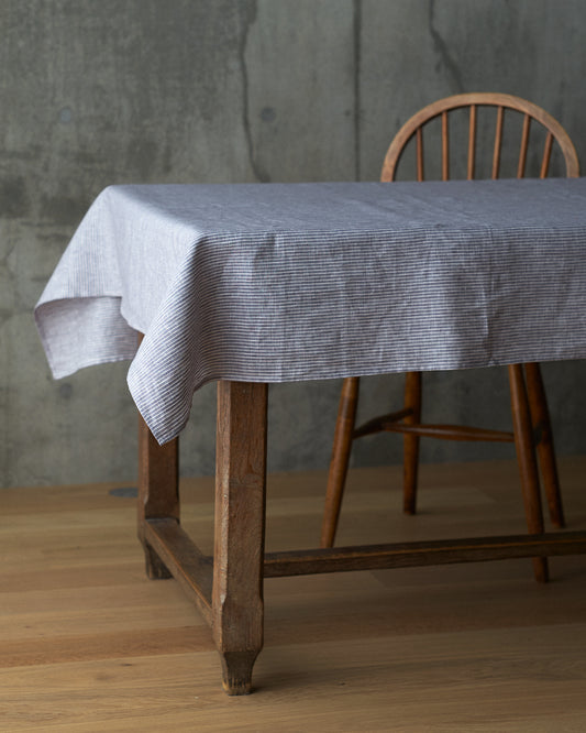 Linen Table Cloth (L): Grey White Stripe