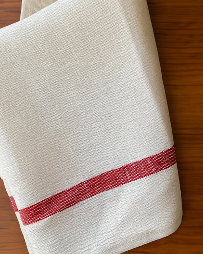 Thick Linen Tea Towel: White Red Stripe