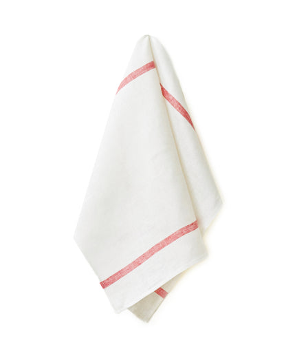 Thick Linen Tea Towel: White Red Stripe