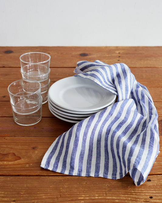 Linen Tea Towel: White Blue Stripe