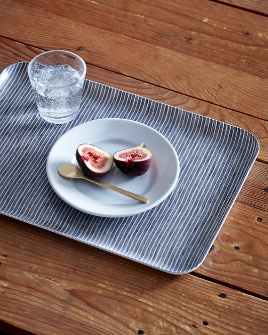 Linen Coated Tray (L): Grey White Stripe