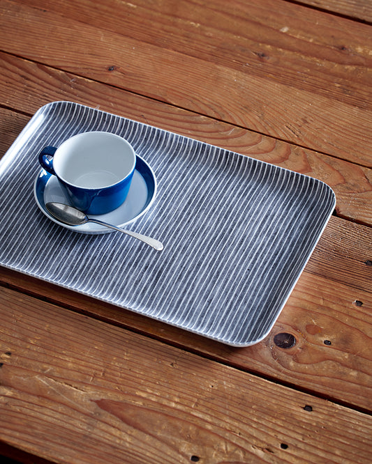 Linen Coated Tray (M): Grey White Stripe