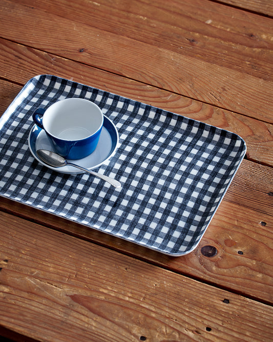 Linen Coated Tray (M): Navy White Check