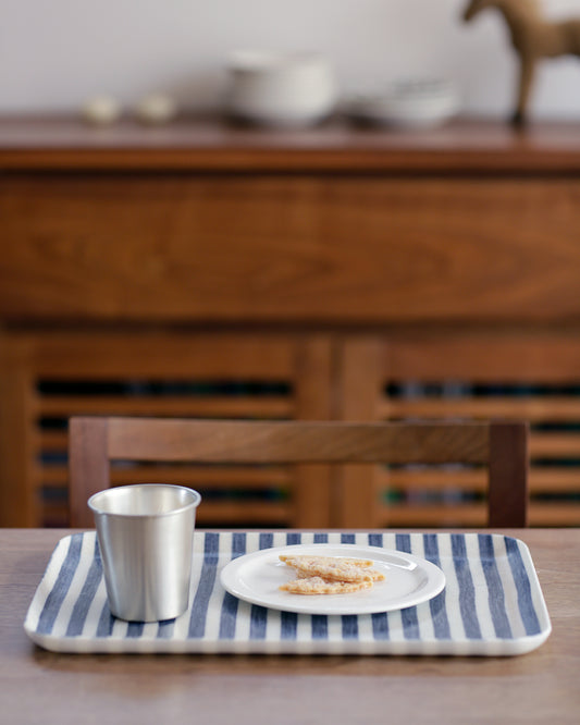 Linen Coated Tray (M): White Blue Stripe