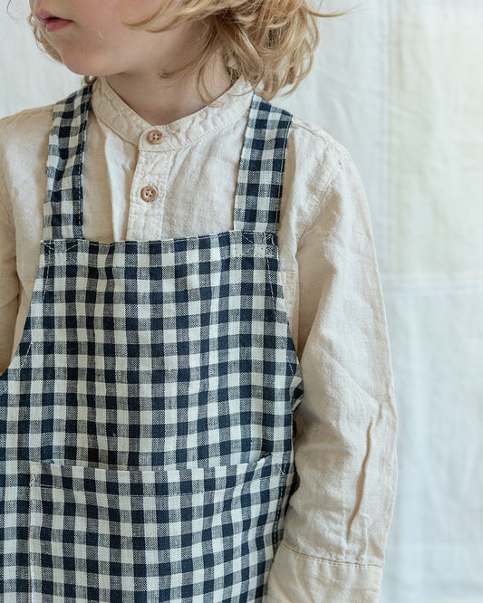 Linen Kids Apron: Navy White Check