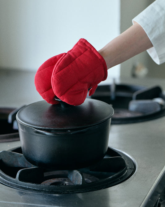 Linen Oven Mitten - Red