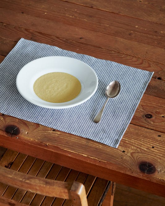 Linen Place Mat Grey White Stripe