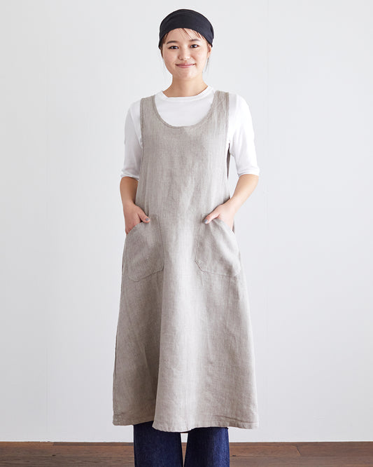 Linen Over Dress Apron: Natural