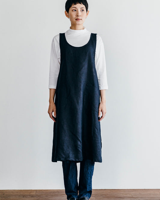 Linen Over Dress Apron: Navy