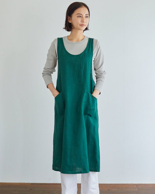 Linen Over Dress Apron: Vert