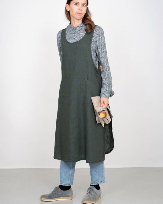 Linen Over Dress Apron: Vert Noir