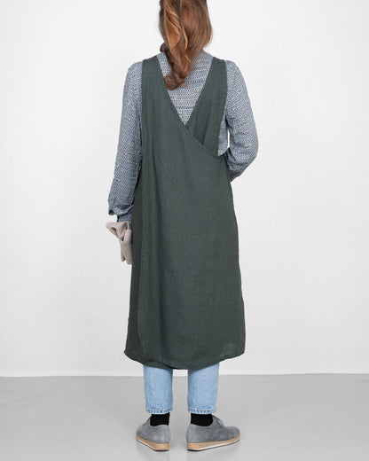 Linen Over Dress Apron: Vert Noir