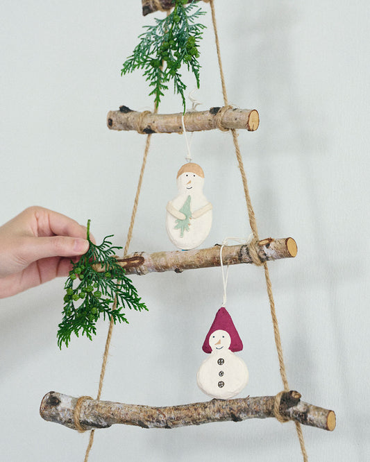 Papier Mâché Ornaments: Snowman 2 Piece Set