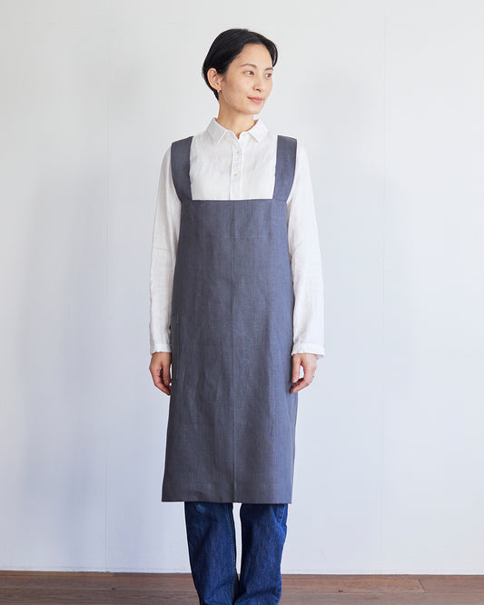 Linen Square Cross Apron: Gris Blue