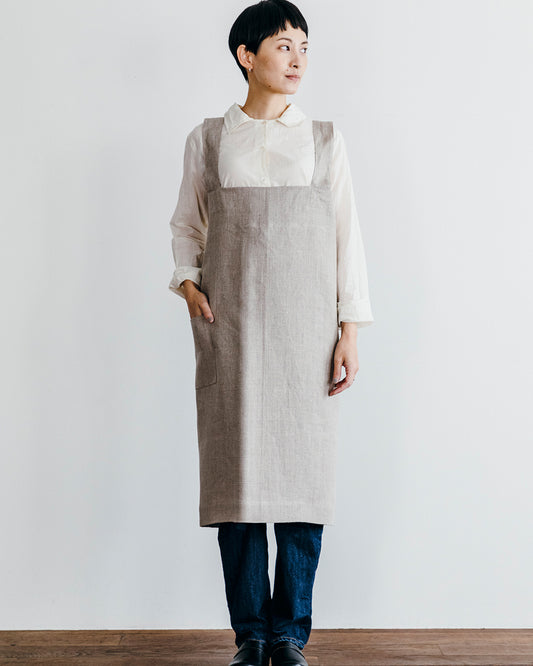 Linen Square Cross Apron: Natural